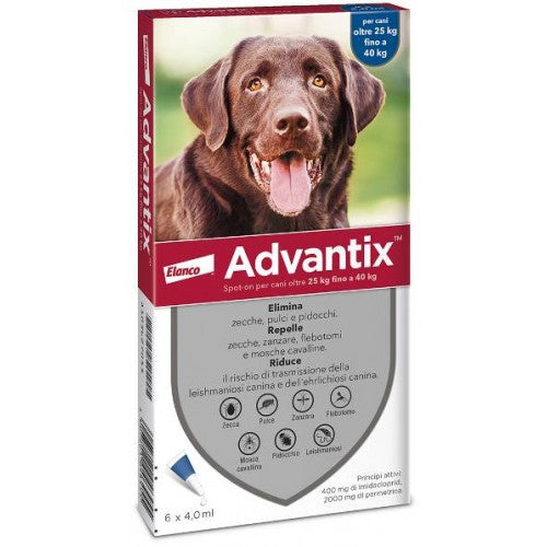 Advantix confezione 6 pipette per cani oltre 25kg fino a 40kg